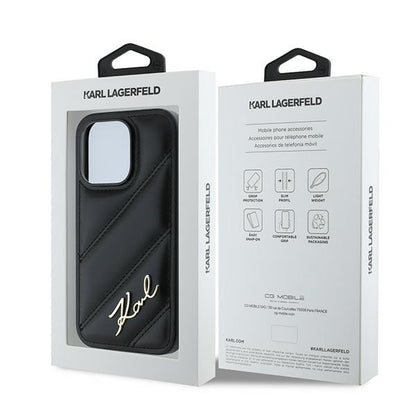 Θήκη για Apple iPhone 14 Pro, Karl Lagerfeld, Diagonal Quilted Script, Μαύρη