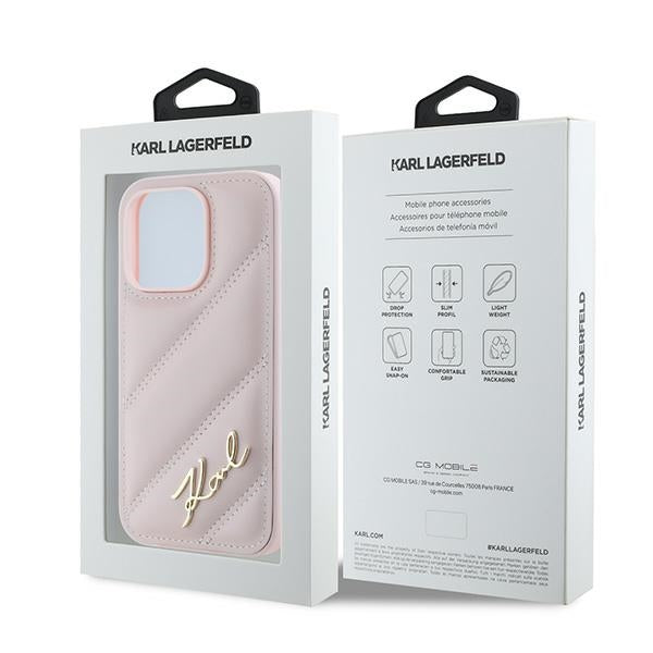 Θήκη για Apple iPhone 14 Pro, Karl Lagerfeld, Diagonal Quilted Script, Ροζ