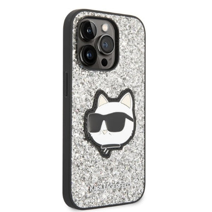 Θήκη για Apple iPhone 14 Pro, Karl Lagerfeld, Glitter Choupette Patch, Ασημί
