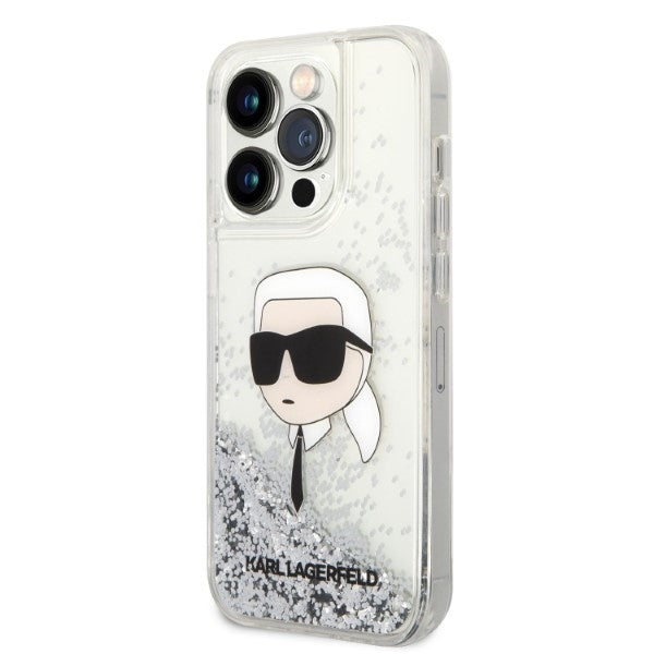 Θήκη για Apple iPhone 14 Pro, Karl Lagerfeld, Glitter Karl's Head, Ασημί