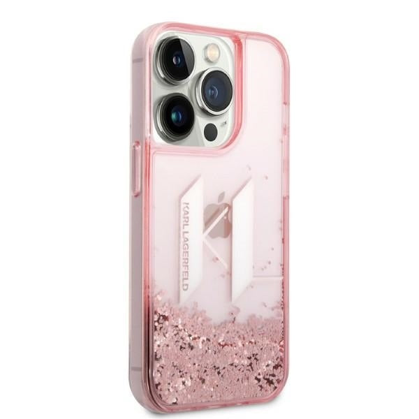 Θήκη για Apple iPhone 14 Pro, Karl Lagerfeld, Glitter Liquid Big KL, Ροζ