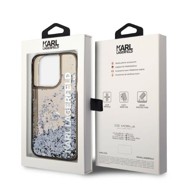 Θήκη για Apple iPhone 14 Pro, Karl Lagerfeld, Liquid Glitter KL Logo, Μαύρη