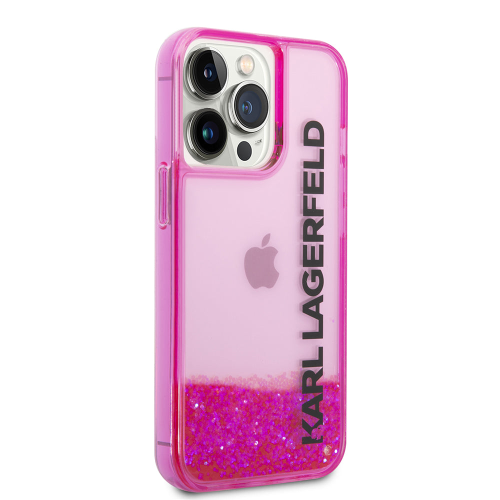 Case for Apple iPhone 14 Pro, Karl Lagerfeld, Liquid Glitter KL Logo, Pink