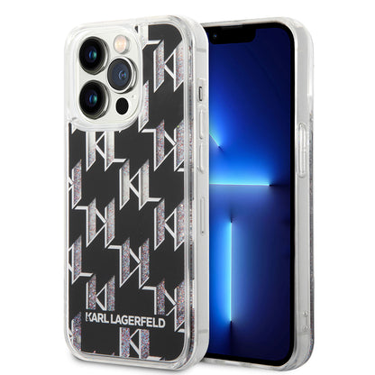 Θήκη για Apple iPhone 14 Pro, Karl Lagerfeld, Liquid Glitter Monogram, Μαύρη