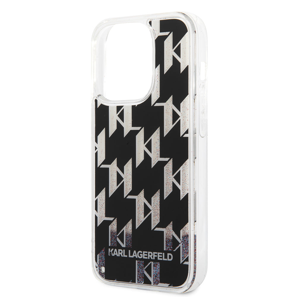 Θήκη για Apple iPhone 14 Pro, Karl Lagerfeld, Liquid Glitter Monogram, Μαύρη