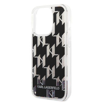 Θήκη για Apple iPhone 14 Pro, Karl Lagerfeld, Liquid Glitter Monogram, Μαύρη