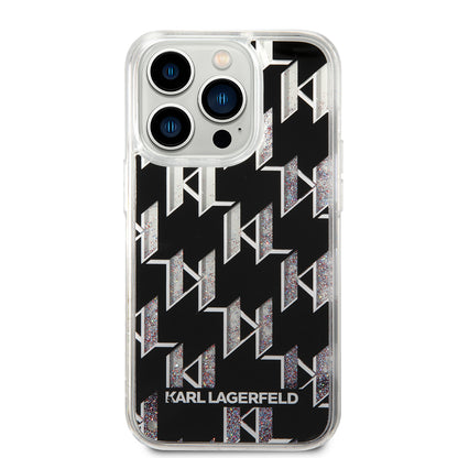 Θήκη για Apple iPhone 14 Pro, Karl Lagerfeld, Liquid Glitter Monogram, Μαύρη