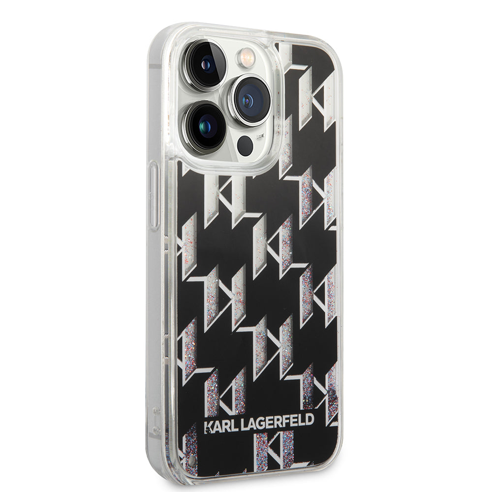 Θήκη για Apple iPhone 14 Pro, Karl Lagerfeld, Liquid Glitter Monogram, Μαύρη