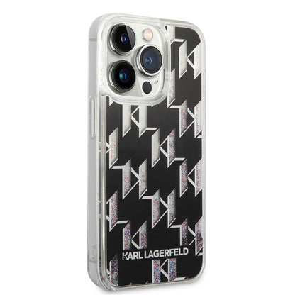 Θήκη για Apple iPhone 14 Pro, Karl Lagerfeld, Liquid Glitter Monogram, Μαύρη