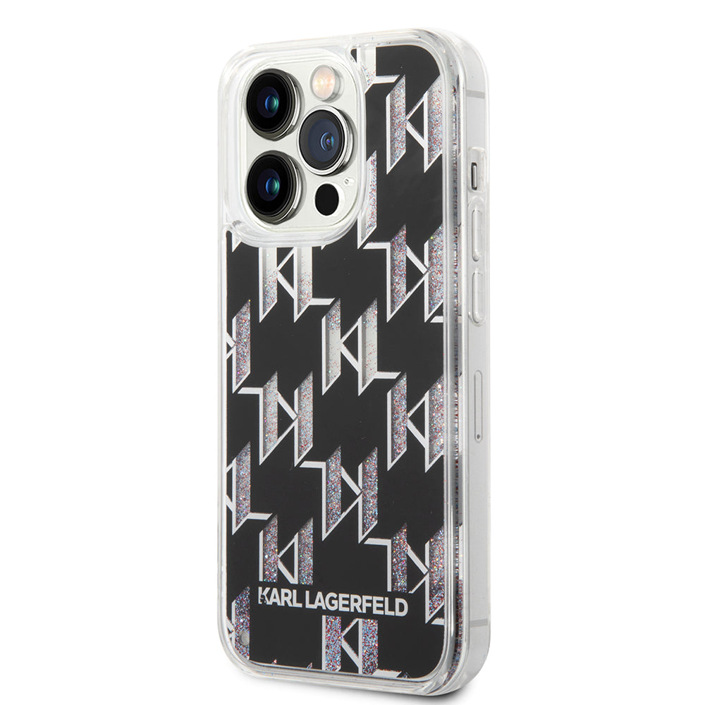 Θήκη για Apple iPhone 14 Pro, Karl Lagerfeld, Liquid Glitter Monogram, Μαύρη