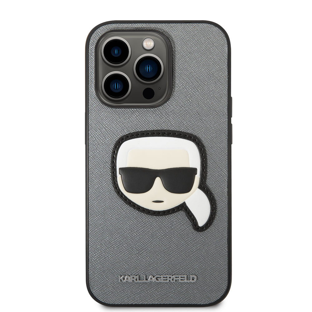 Θήκη για Apple iPhone 14 Pro, Karl Lagerfeld, Saffiano Karl's Head, Ασημί