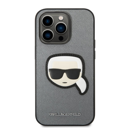 Θήκη για Apple iPhone 14 Pro, Karl Lagerfeld, Saffiano Karl's Head, Ασημί