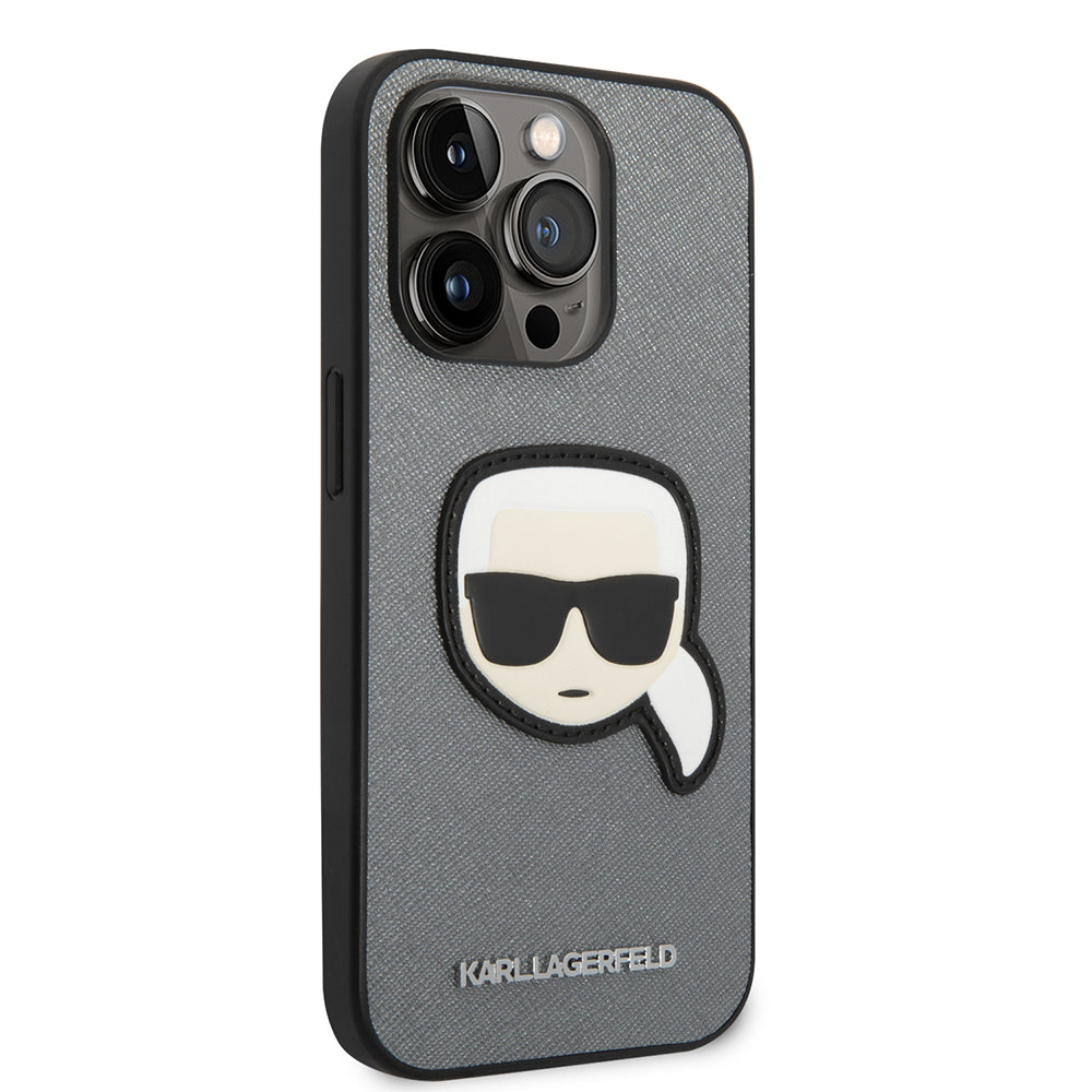 Θήκη για Apple iPhone 14 Pro, Karl Lagerfeld, Saffiano Karl's Head, Ασημί