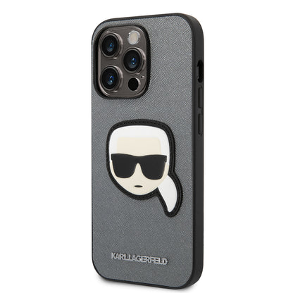 Θήκη για Apple iPhone 14 Pro, Karl Lagerfeld, Saffiano Karl's Head, Ασημί