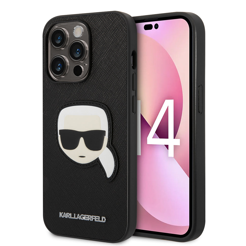 Θήκη για Apple iPhone 14 Pro, Karl Lagerfeld, Saffiano Karl's Head, Μαύρη