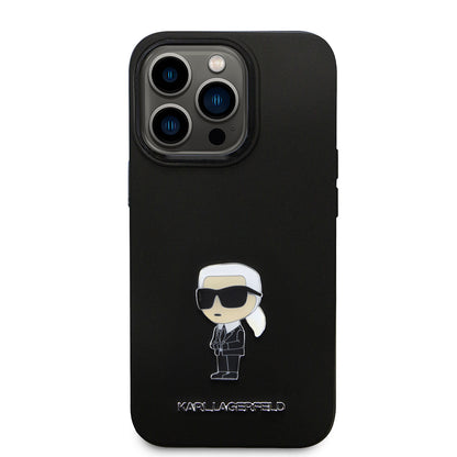 Case for Apple iPhone 14 Pro, Karl Lagerfeld, Silicone Ikonik Karl Metal, Black