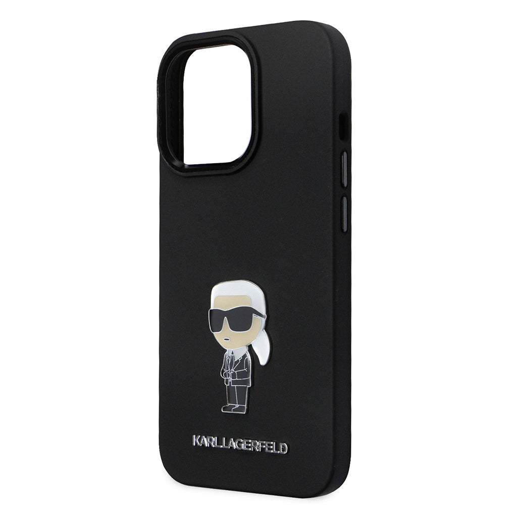 Case for Apple iPhone 14 Pro, Karl Lagerfeld, Silicone Ikonik Karl Metal, Black