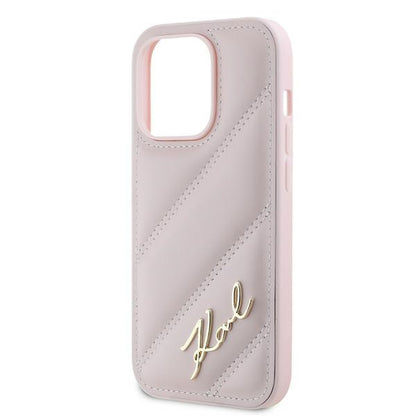Case for Apple iPhone 14 Pro Max, Karl Lagerfeld, Diagonal Quilted Script, Pink