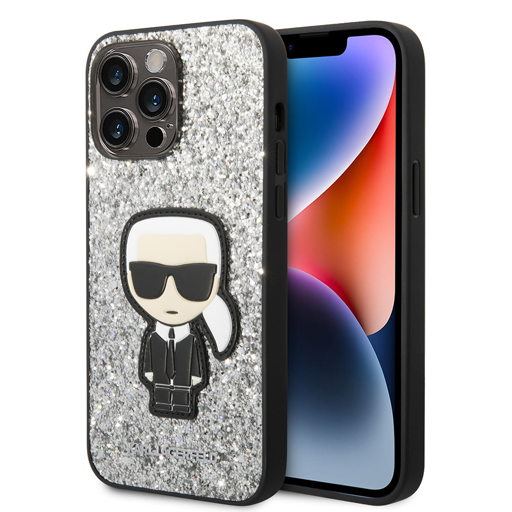 Θήκη για Apple iPhone 14 Pro Max, Karl Lagerfeld, Glitter Flakes Ikonik Karl, Ασημί