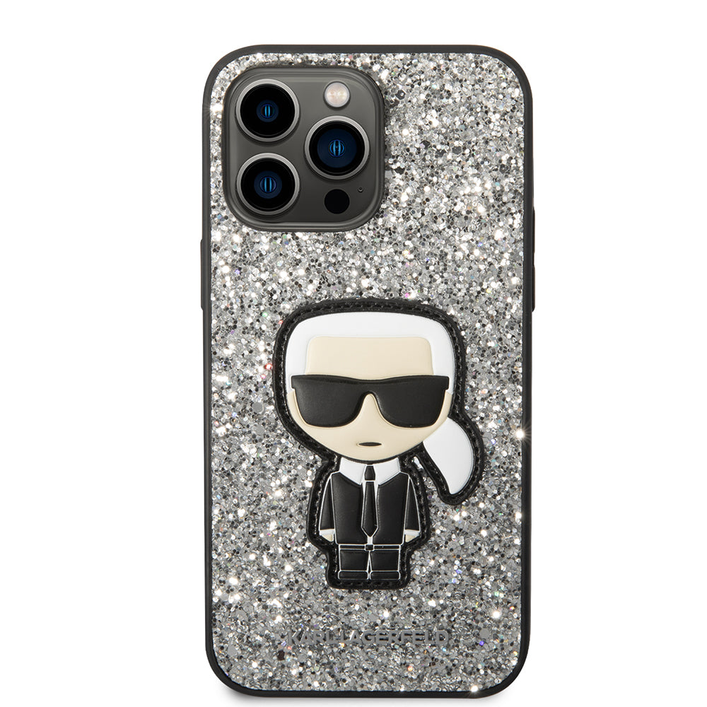 Θήκη για Apple iPhone 14 Pro Max, Karl Lagerfeld, Glitter Flakes Ikonik Karl, Ασημί
