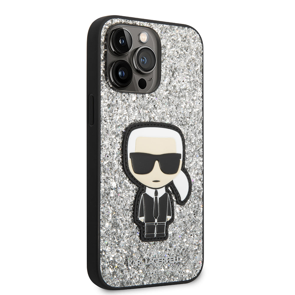 Θήκη για Apple iPhone 14 Pro Max, Karl Lagerfeld, Glitter Flakes Ikonik Karl, Ασημί