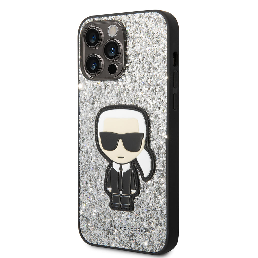 Θήκη για Apple iPhone 14 Pro Max, Karl Lagerfeld, Glitter Flakes Ikonik Karl, Ασημί