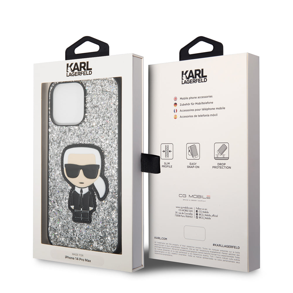 Θήκη για Apple iPhone 14 Pro Max, Karl Lagerfeld, Glitter Flakes Ikonik Karl, Ασημί