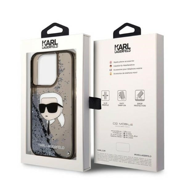 Case for Apple iPhone 14 Pro Max, Karl Lagerfeld, Glitter Karl's Head, Black