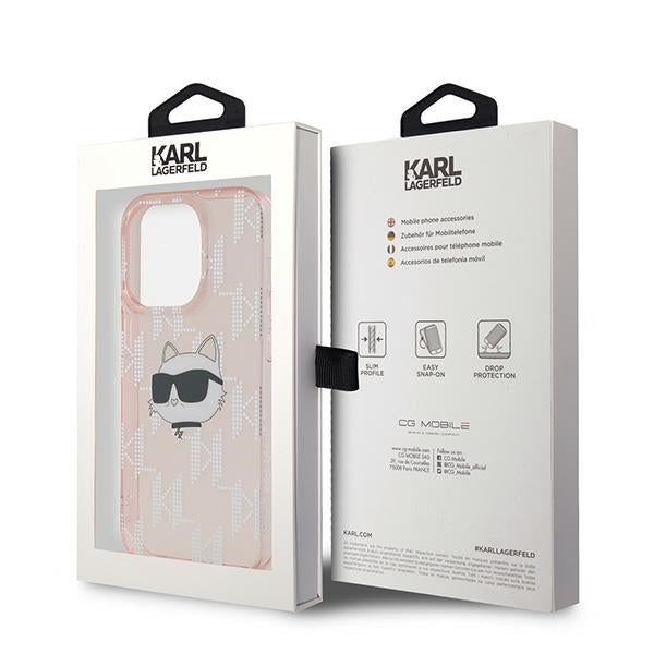 Θήκη για Apple iPhone 14 Pro Max, Karl Lagerfeld, IML Luxury Monogram Choupette's Head, Ροζ