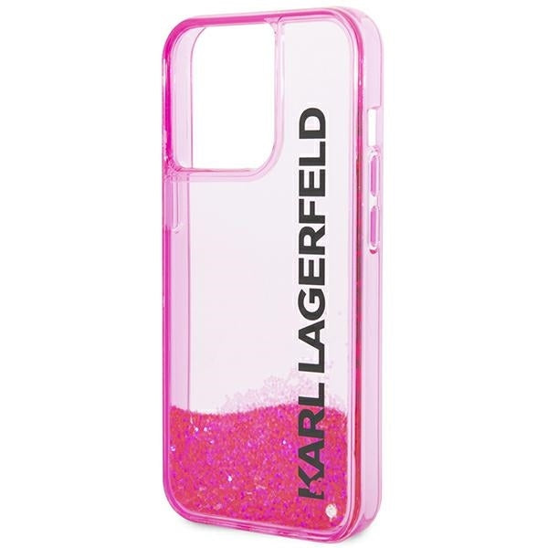 Case for Apple iPhone 14 Pro Max, Karl Lagerfeld, Liquid Glitter KL Logo, Pink