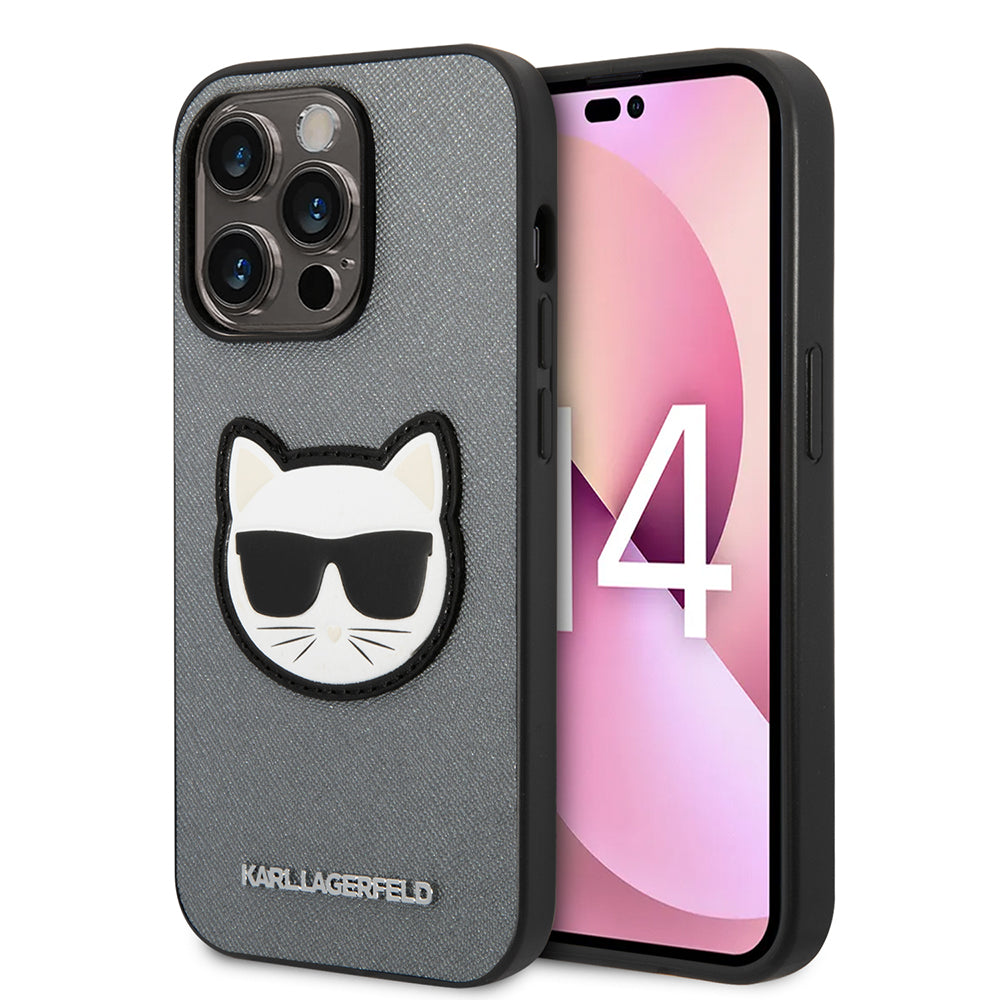 Θήκη για Apple iPhone 14 Pro Max, Karl Lagerfeld, Saffiano Choupette's Head, Ασημί