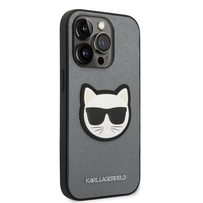 Θήκη για Apple iPhone 14 Pro Max, Karl Lagerfeld, Saffiano Choupette's Head, Ασημί
