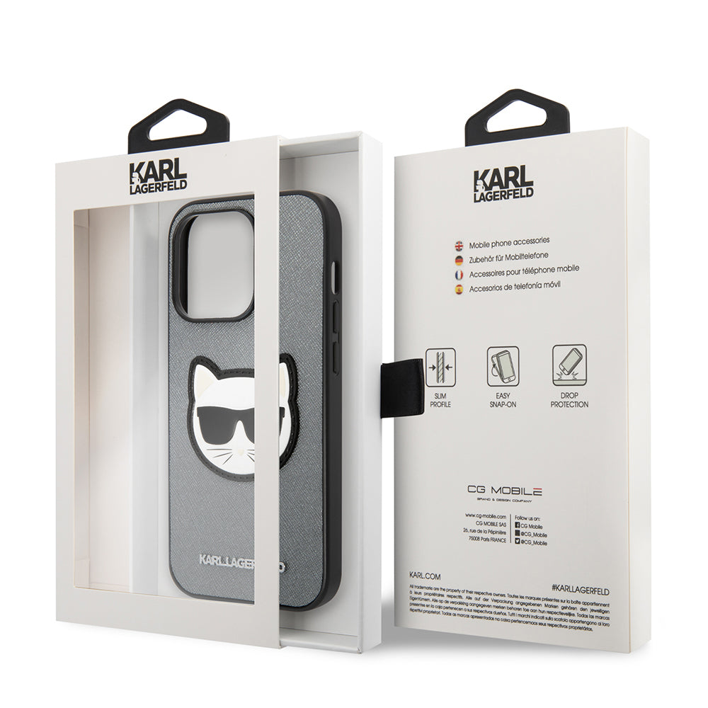 Θήκη για Apple iPhone 14 Pro Max, Karl Lagerfeld, Saffiano Choupette's Head, Ασημί