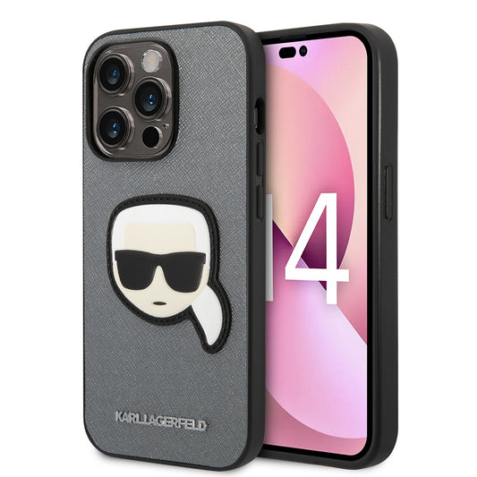 Θήκη για Apple iPhone 14 Pro Max, Karl Lagerfeld, Saffiano Karl's Head, Ασημί
