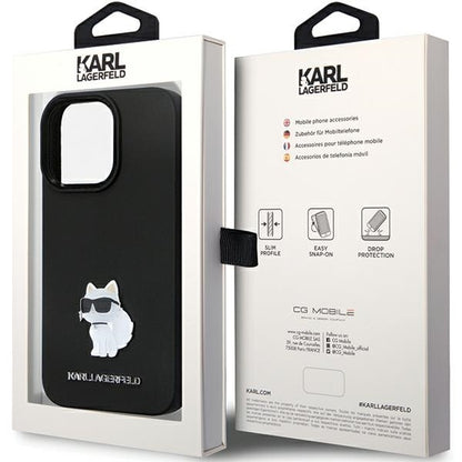 Θήκη για Apple iPhone 14 Pro Max, Karl Lagerfeld, Silicone Choupette Metal, Μαύρη