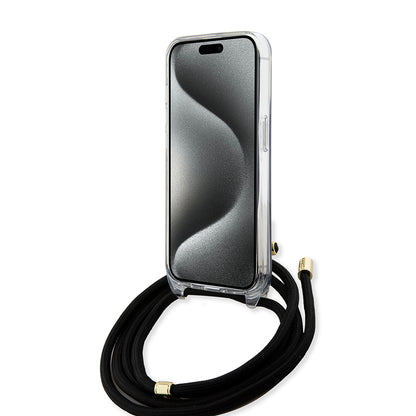 Case for Apple iPhone 15, Guess, 4G IML Printed Crossbody, Black