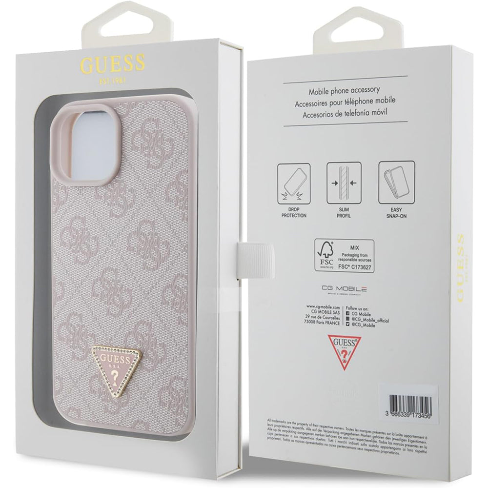 Θήκη για Apple iPhone 15, Guess, 4G Triangle Strass, Ροζ
