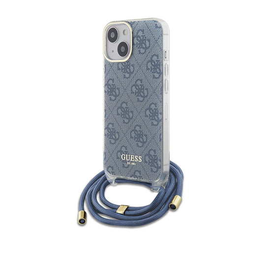 Θήκη για Apple iPhone 15, Guess, Crossbody Cord 4G Print, Μπλε
