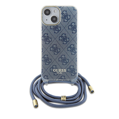 Θήκη για Apple iPhone 15, Guess, Crossbody Cord 4G Print, Μπλε