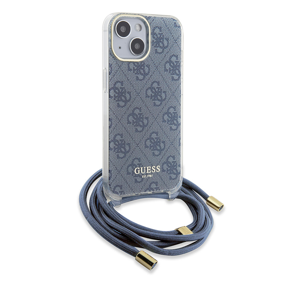 Θήκη για Apple iPhone 15, Guess, Crossbody Cord 4G Print, Μπλε