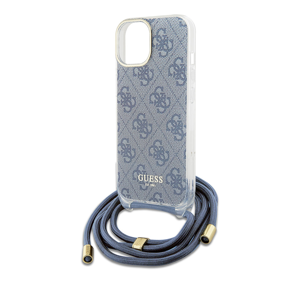 Θήκη για Apple iPhone 15, Guess, Crossbody Cord 4G Print, Μπλε