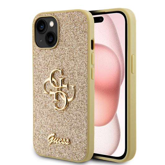 Θήκη για Apple iPhone 15, Guess, Glitter Big 4G Script, Χρυσή