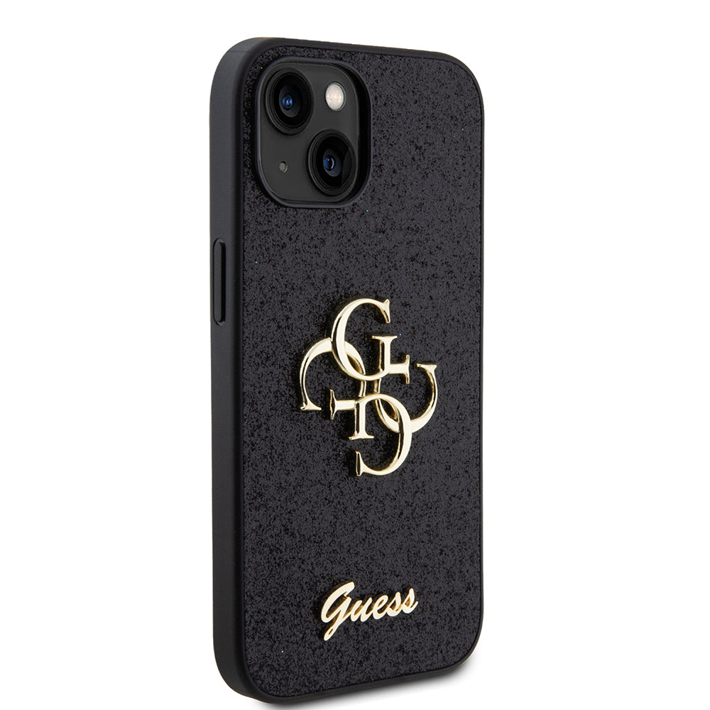Θήκη για Apple iPhone 15, Guess, Glitter Big 4G Script, Μαύρη