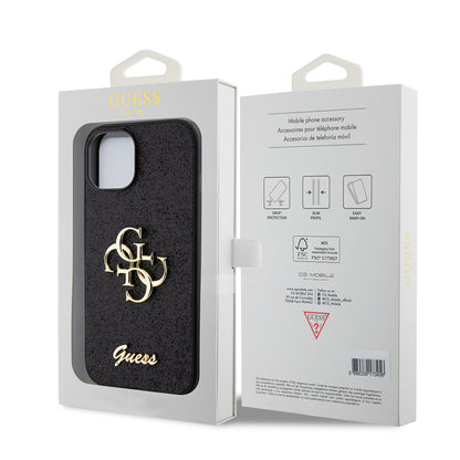 Θήκη για Apple iPhone 15, Guess, Glitter Big 4G Script, Μαύρη
