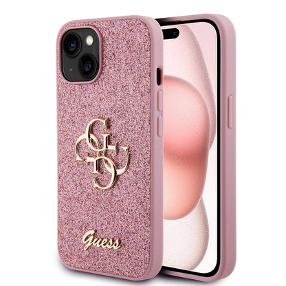 Θήκη για Apple iPhone 15, Guess, Glitter Big 4G Script, Ροζ