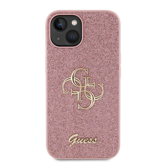 Θήκη για Apple iPhone 15, Guess, Glitter Big 4G Script, Ροζ