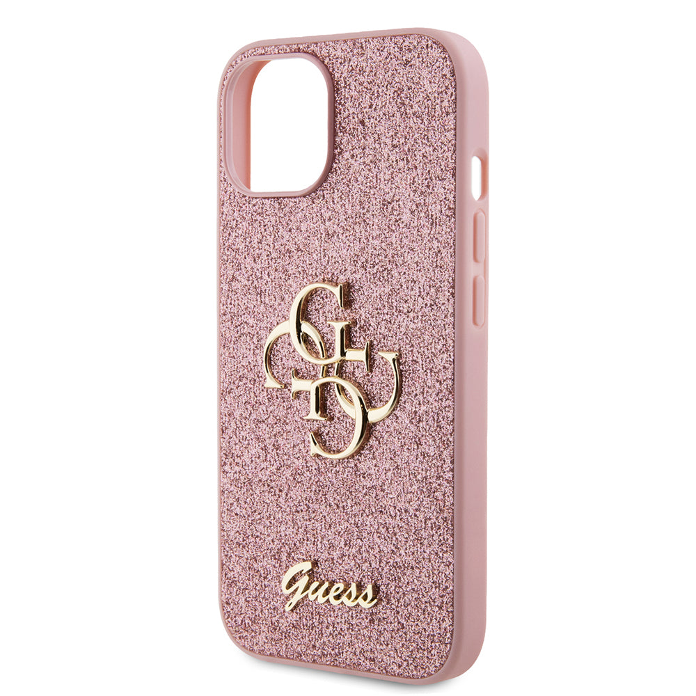 Θήκη για Apple iPhone 15, Guess, Glitter Big 4G Script, Ροζ