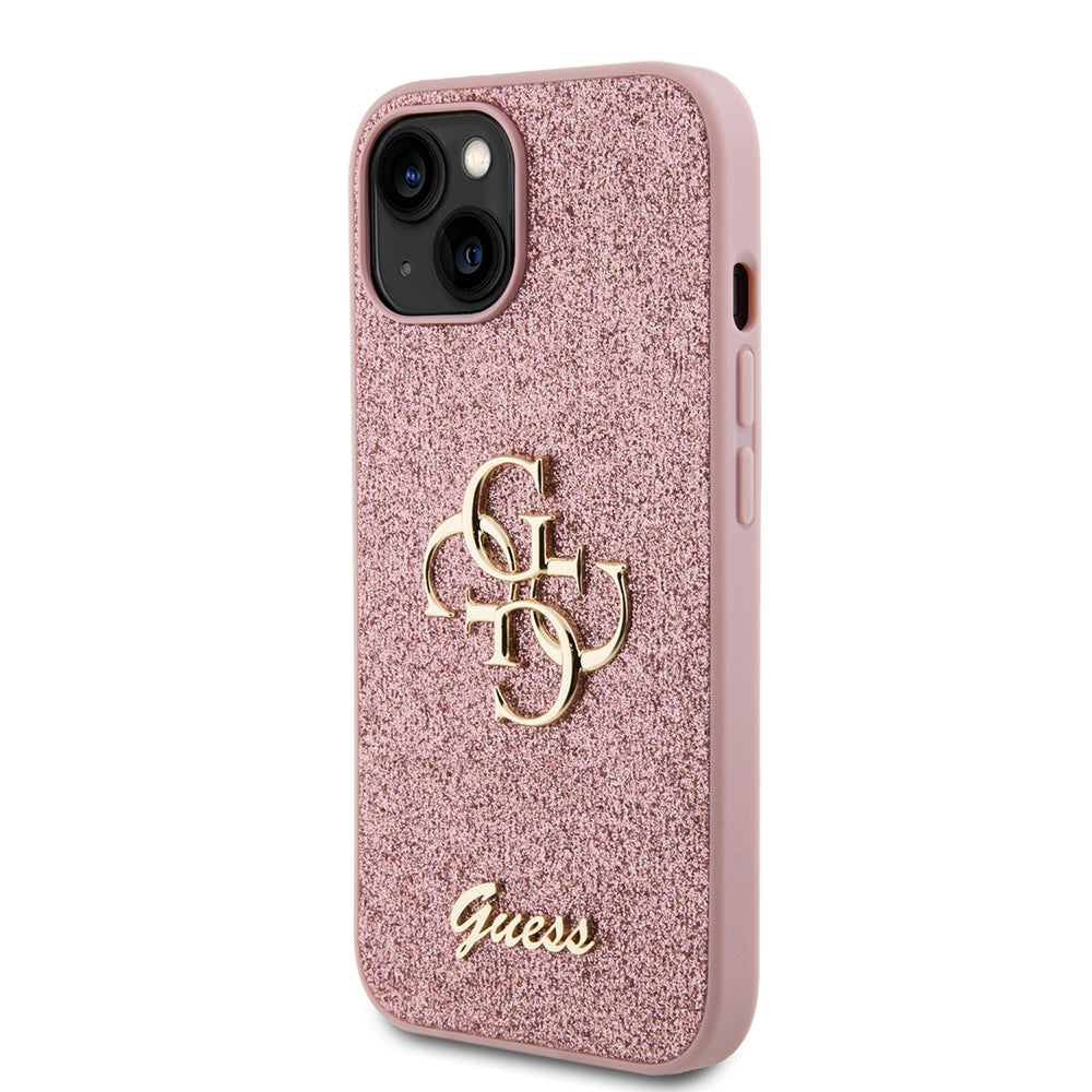 Θήκη για Apple iPhone 15, Guess, Glitter Big 4G Script, Ροζ