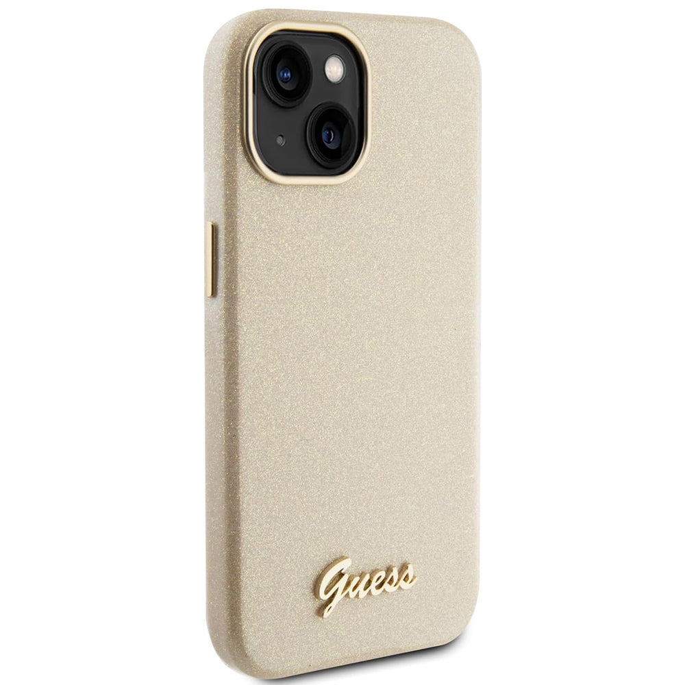 Θήκη για Apple iPhone 15, Guess, Glitter Glossy Script, Μπεζ