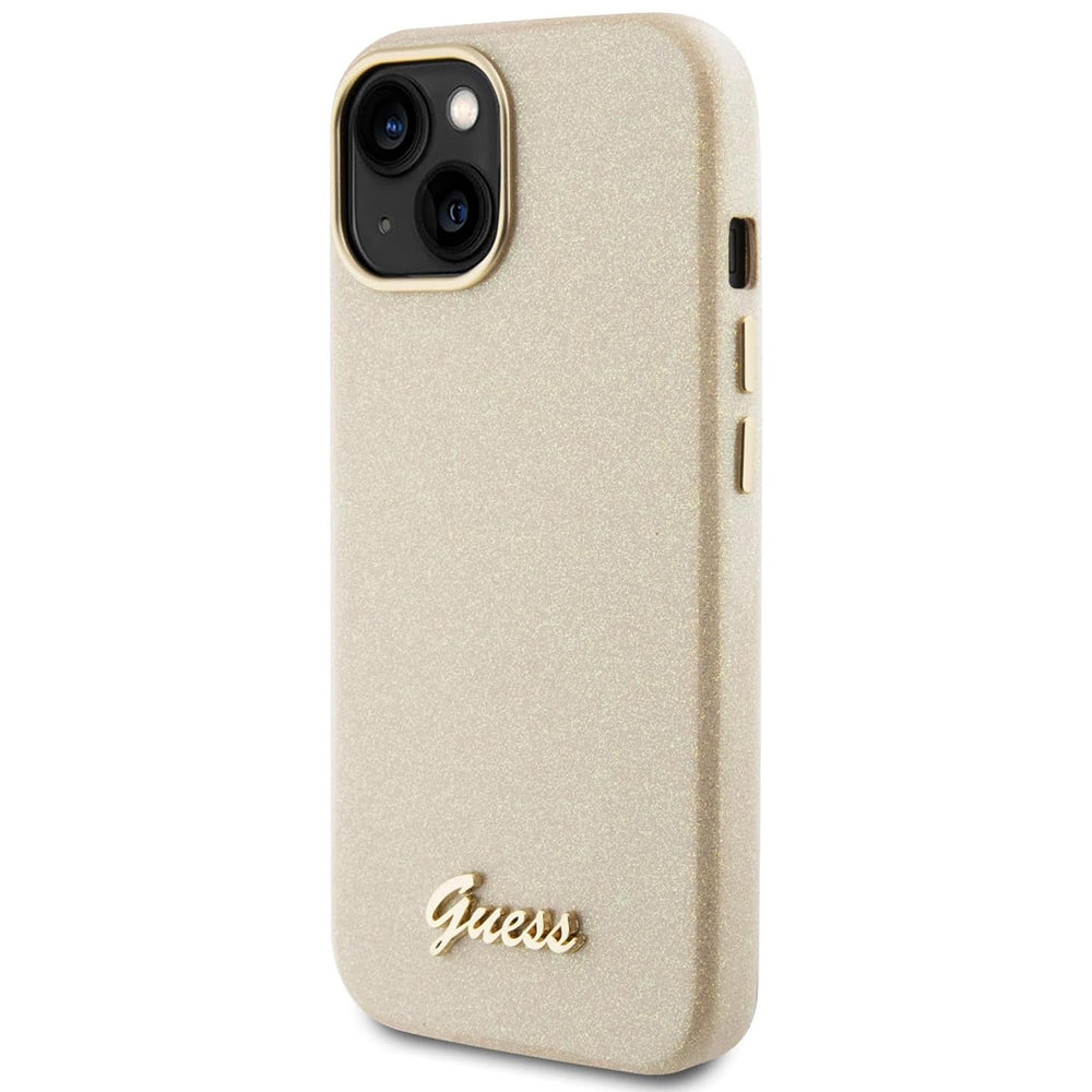 Θήκη για Apple iPhone 15, Guess, Glitter Glossy Script, Μπεζ